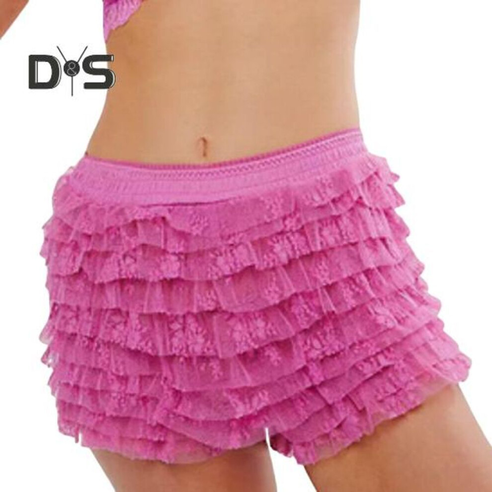 (rose red, L) Women Summer Shorts Multi-layered Ruffle Lace Trim Beach Shorts Lolita Style Low Waist Ultra-short Shorts Daily Wear Sleep Shorts