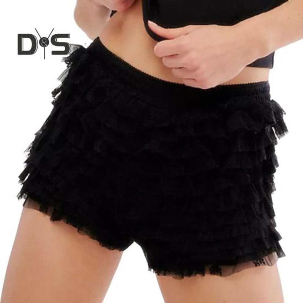 (black, L) Women Summer Shorts Multi-layered Ruffle Lace Trim Beach Shorts Lolita Style Low Waist Ultra-short Shorts Daily Wear Sleep Shorts
