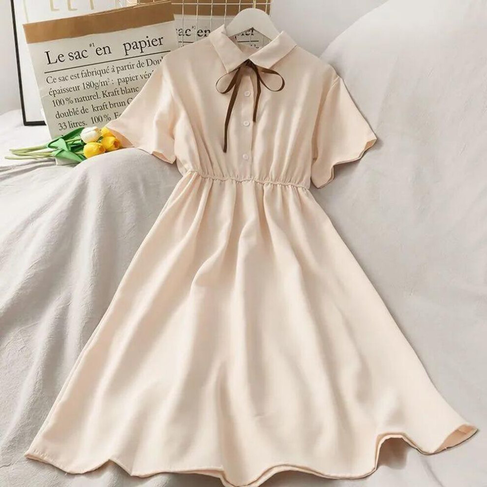 (apricot, 120cm) Girls' Summer College-style Dress: Fairy-inspired Skirt For Primary & Secondary School Students