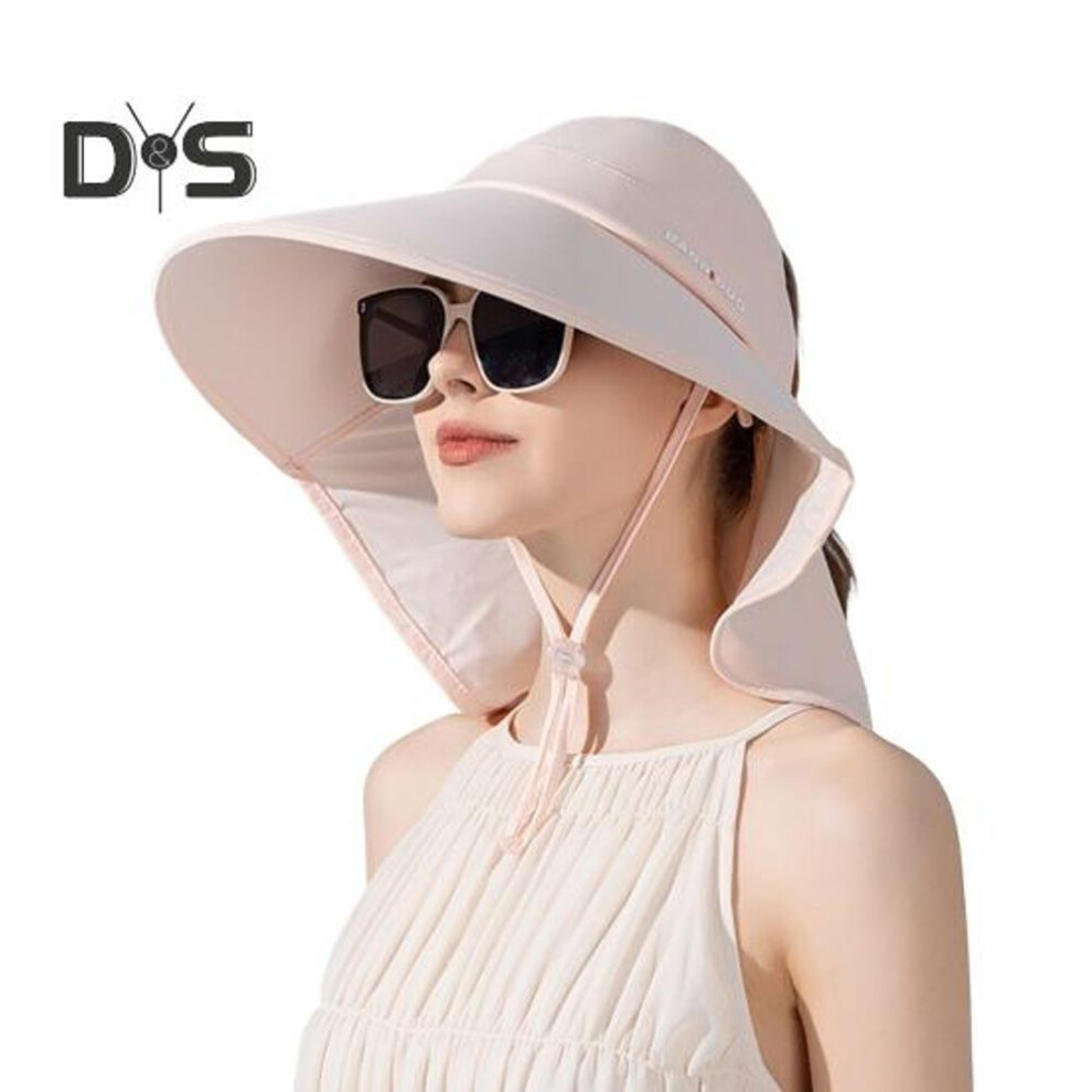 (pink) Women's Wide Brim Sun Hat Rollable UV Sun Protection Hat with Neck Flap UPF 50+ Fishing Hat with Ponytail Hole for Hiking Beach