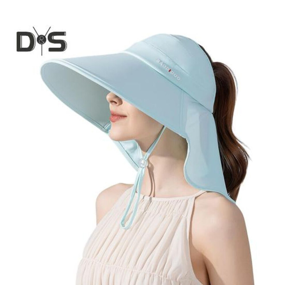 (cyan) Women's Wide Brim Sun Hat Rollable Uv Sun Protection Hat With Neck Flap Upf 50+ Fishing Hat With Ponytail Hole For Hiking Beach