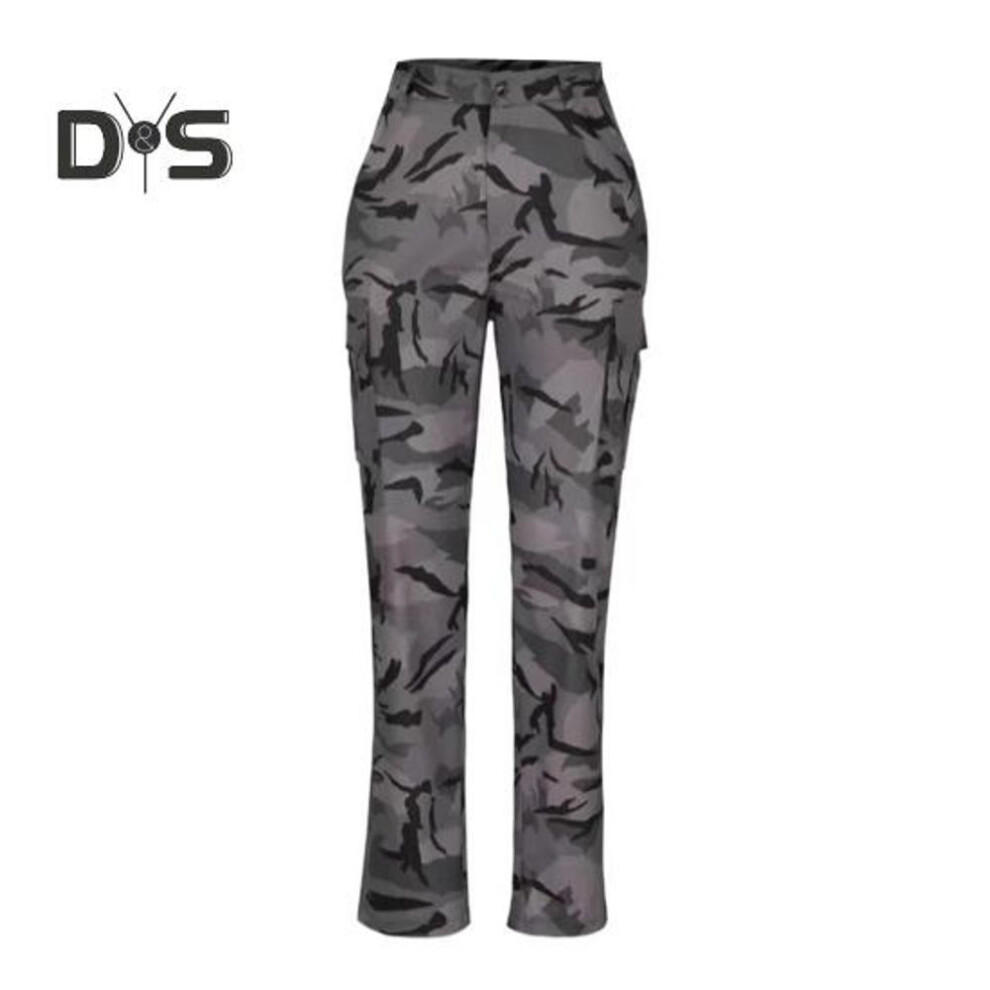(camouflage, S) Women Cargo Pants Mid-rise Straight-leg Button Zipper Fly Camouflage Pattern Casual Sporty Overalls Loose Fit Multi Pockets Long Trousers