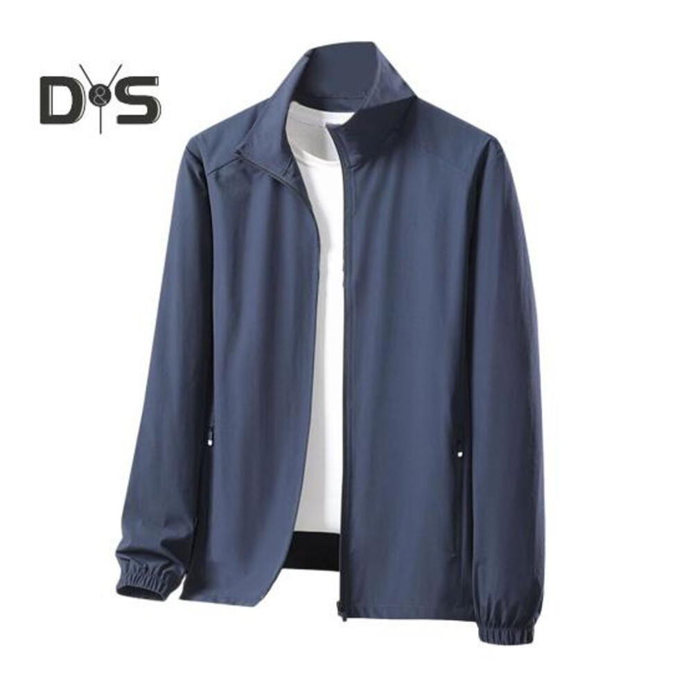 (grey,blue, XXXXL) Men Women Sunscreen Jacket Stand Collar Long Sleeve Solid Color Zipper Closure Ice Silk Sun Protection Clothing