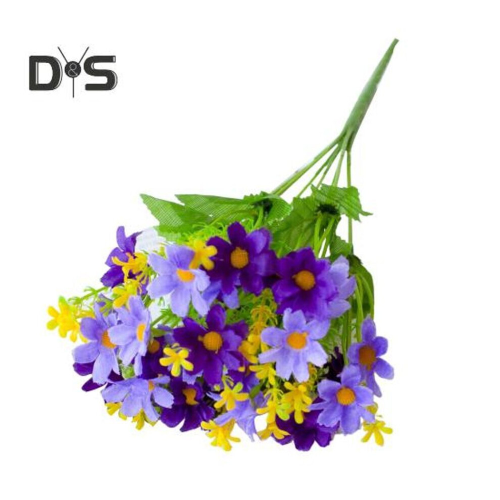 (dark purple) Artificial Flower Bouquet 28 Head Realistic Fake Silk Flower Wedding Party Home Office Table Centerpiece Plastic Faux Floral Plants Decoration