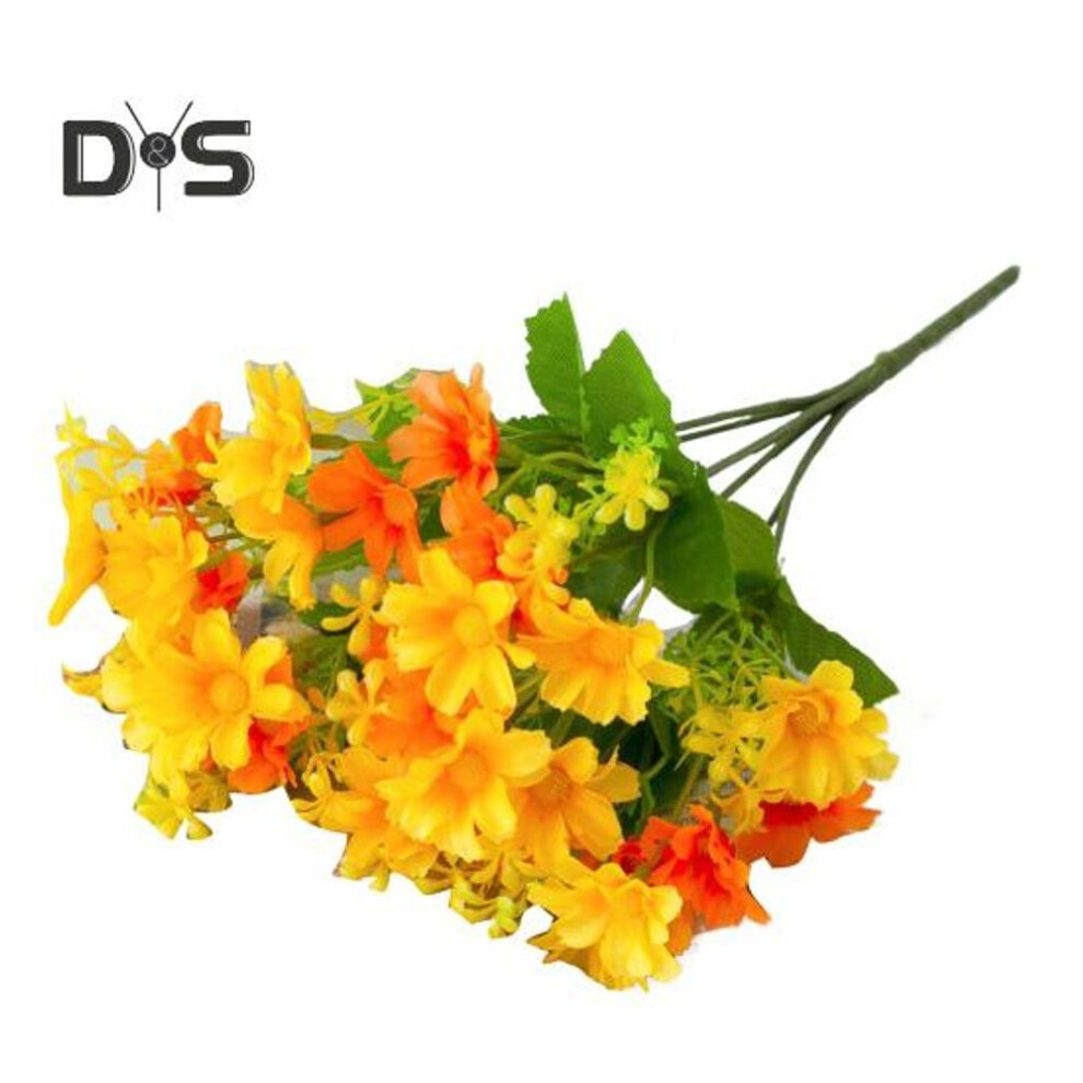 (orange) Artificial Flower Bouquet 28 Head Realistic Fake Silk Flower Wedding Party Home Office Table Centerpiece Plastic Faux Floral Plants Decoration