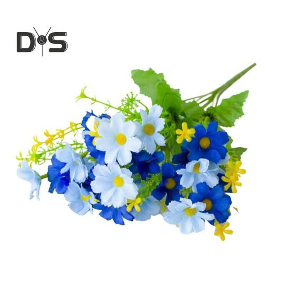 (sky blue) Artificial Flower Bouquet 28 Head Realistic Fake Silk Flower Wedding Party Home Office Table Centerpiece Plastic Faux Floral Plants Decoration