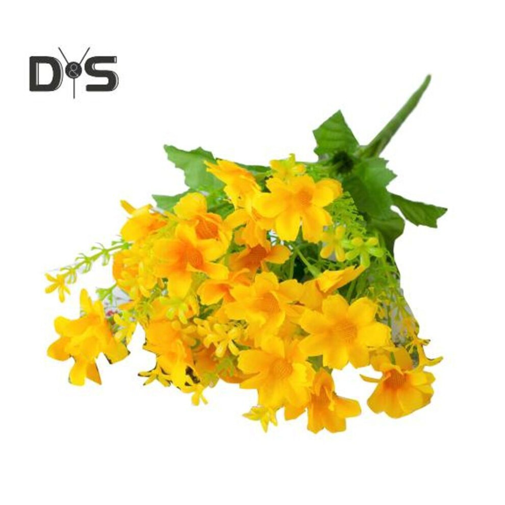 (yellow) Artificial Flower Bouquet 28 Head Realistic Fake Silk Flower Wedding Party Home Office Table Centerpiece Plastic Faux Floral Plants Decoration