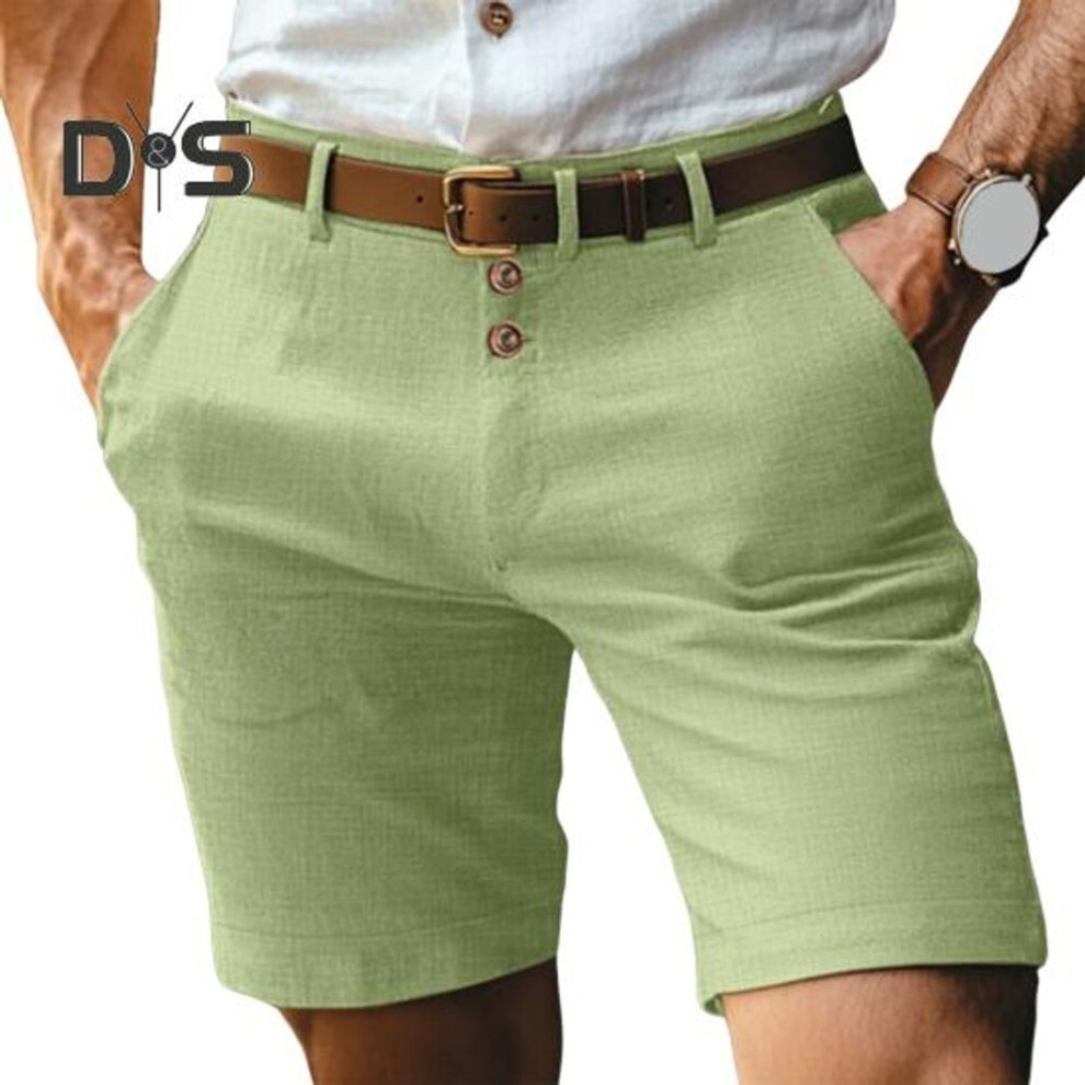 (fluorescent green, XXXL) Men Shorts Mid-rise Buttons Zipper Fly Solid Color Shorts With Pockets Straight Leg Summer Casual Shorts Daily Wear