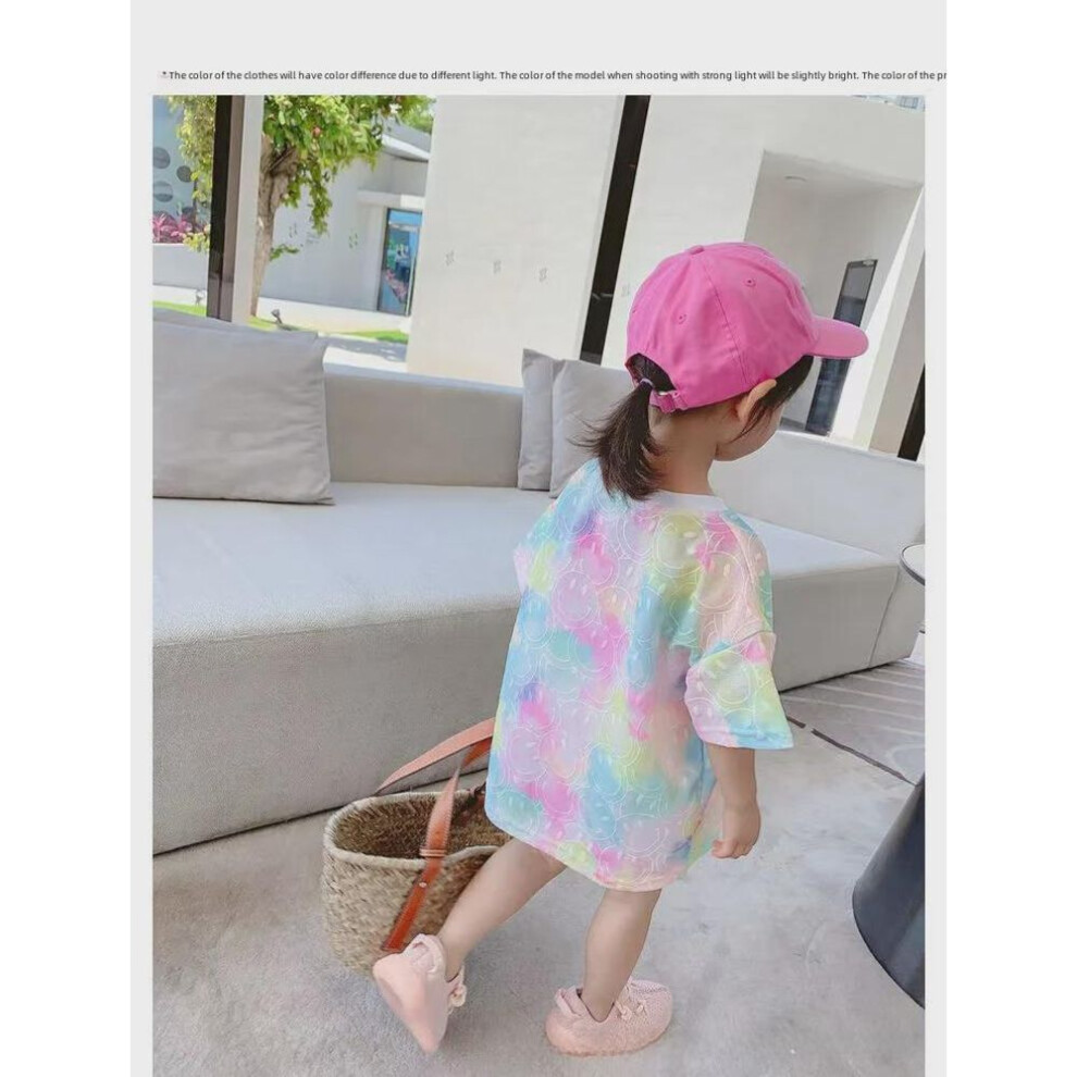 (purple, 120 cm) 2025 Trendy Tie-dye Short-sleeve T-shirts For Girls - Fashionable Summer Tops For Babies And Kids