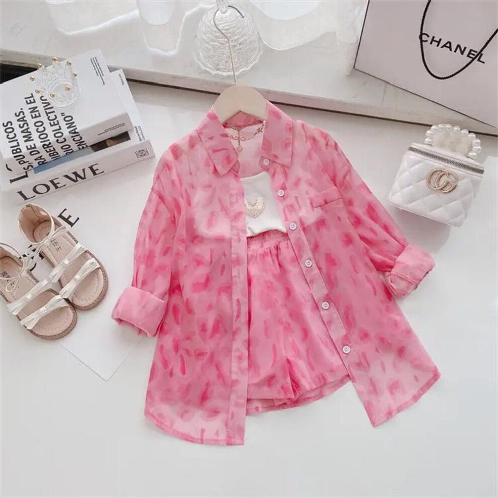 (90 cm) Girls' Summer Sun Protection Two-piece Suit: Lightweight Jacket & Shorts For Small To Medium Sizes