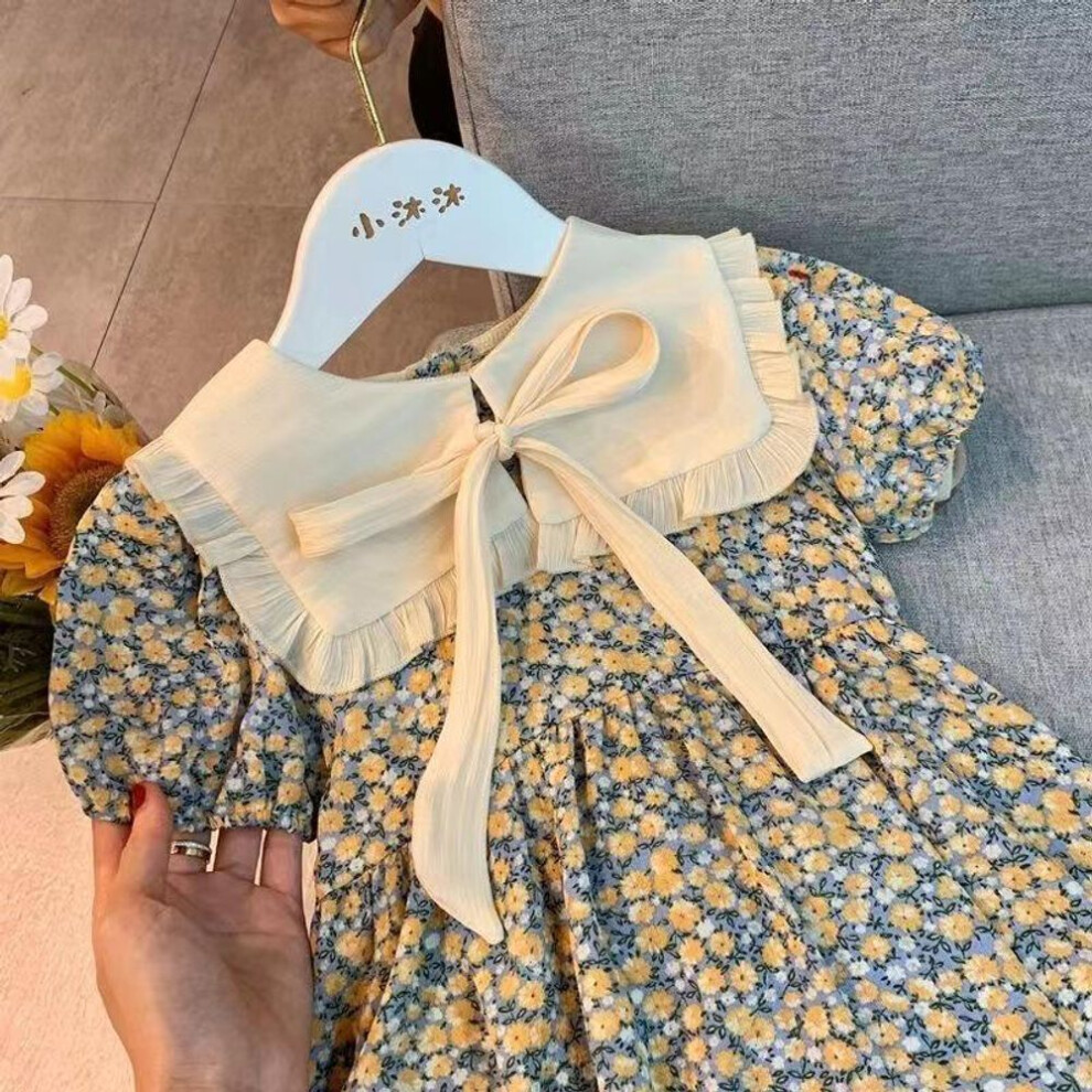 (140 cm) 2024 Summer Floral Princess Dress - Short-sleeved Korean Lapel Style For Girls