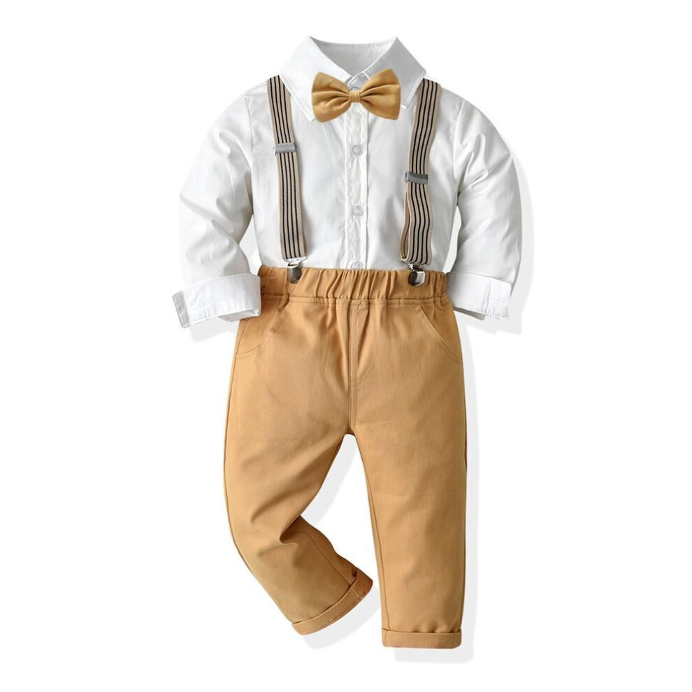 (90cm) Boys' Gentlemen's Graduation Outfit: Long Sleeve Shirt, Bib Trousers, Host Set for Small & Medium Children, 4 Pieces.