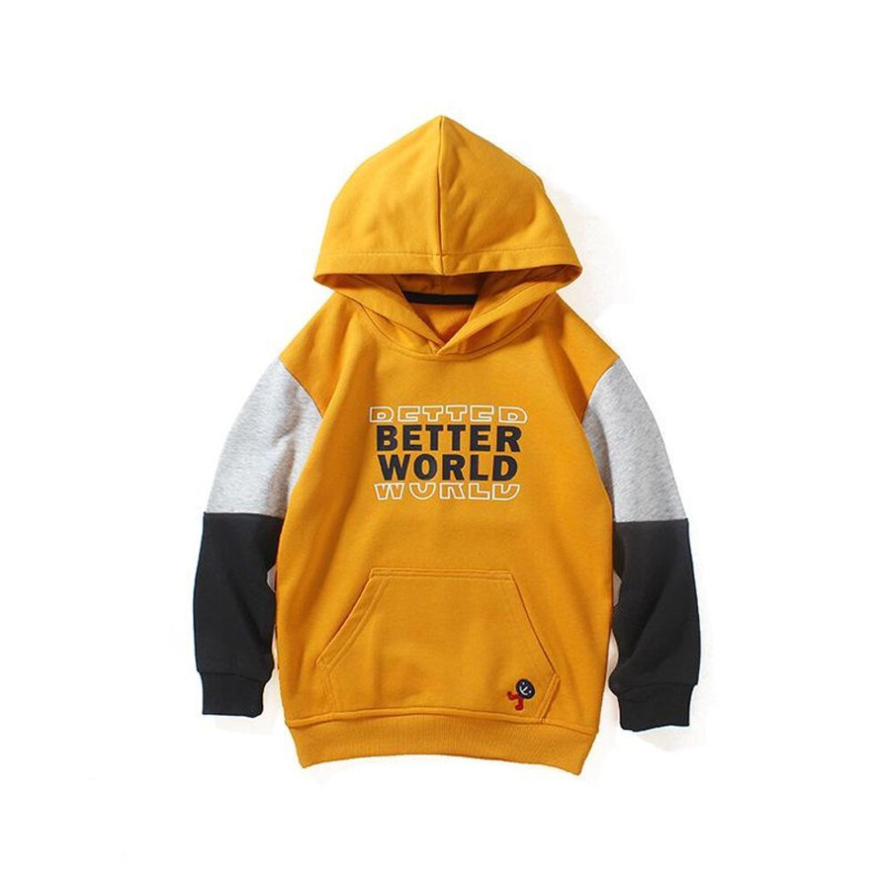 (yellow, 150 cm) New Spring Korean-Style Boys' Hooded Sweatshirts: Thick, Warm Terry Tops for Older Children