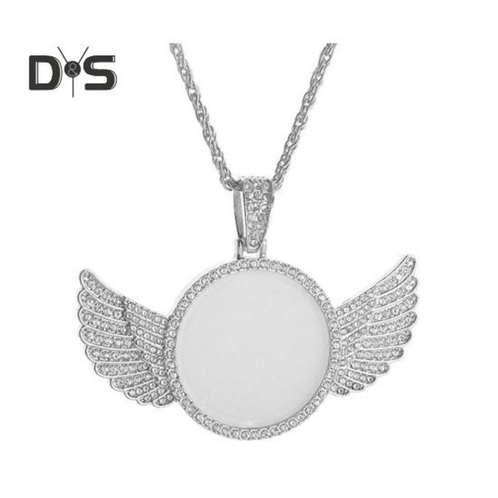 (silver) Custom Photo Necklace Angel Wings Picture Frame Pendant Necklace Hip Hop Jewelry For Men Women Valentine's Day Birthday Gifts