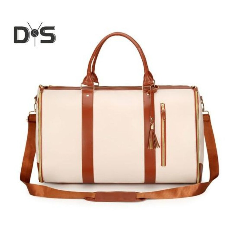 (white) Foldable Travel Bag Multi Compartments Waterproof Faux Leather Secure Hardwear Carry-on Bag with Handle And Shoulder Strap Wrinkle-free Duffel Bag