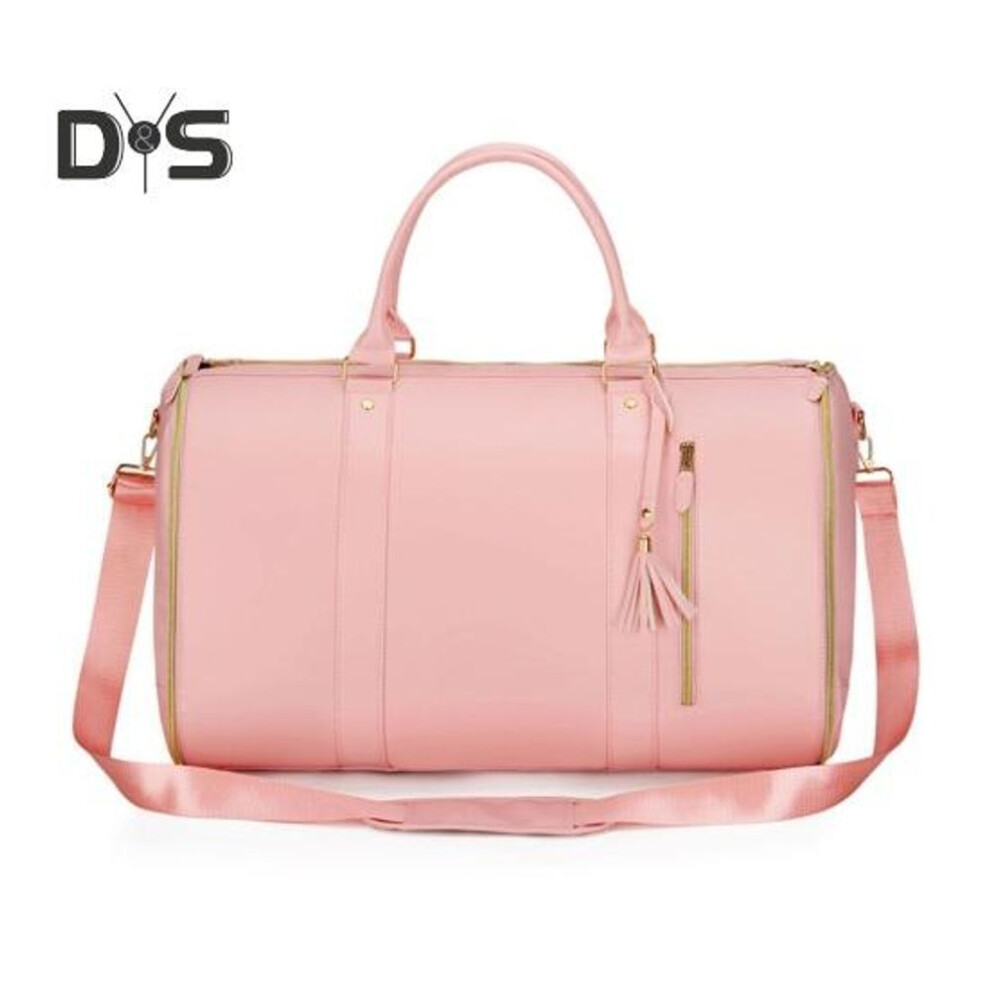 (pink) Foldable Travel Bag Multi Compartments Waterproof Faux Leather Secure Hardwear Carry-on Bag With Handle And Shoulder Strap Wrinkle-free Duffel Bag