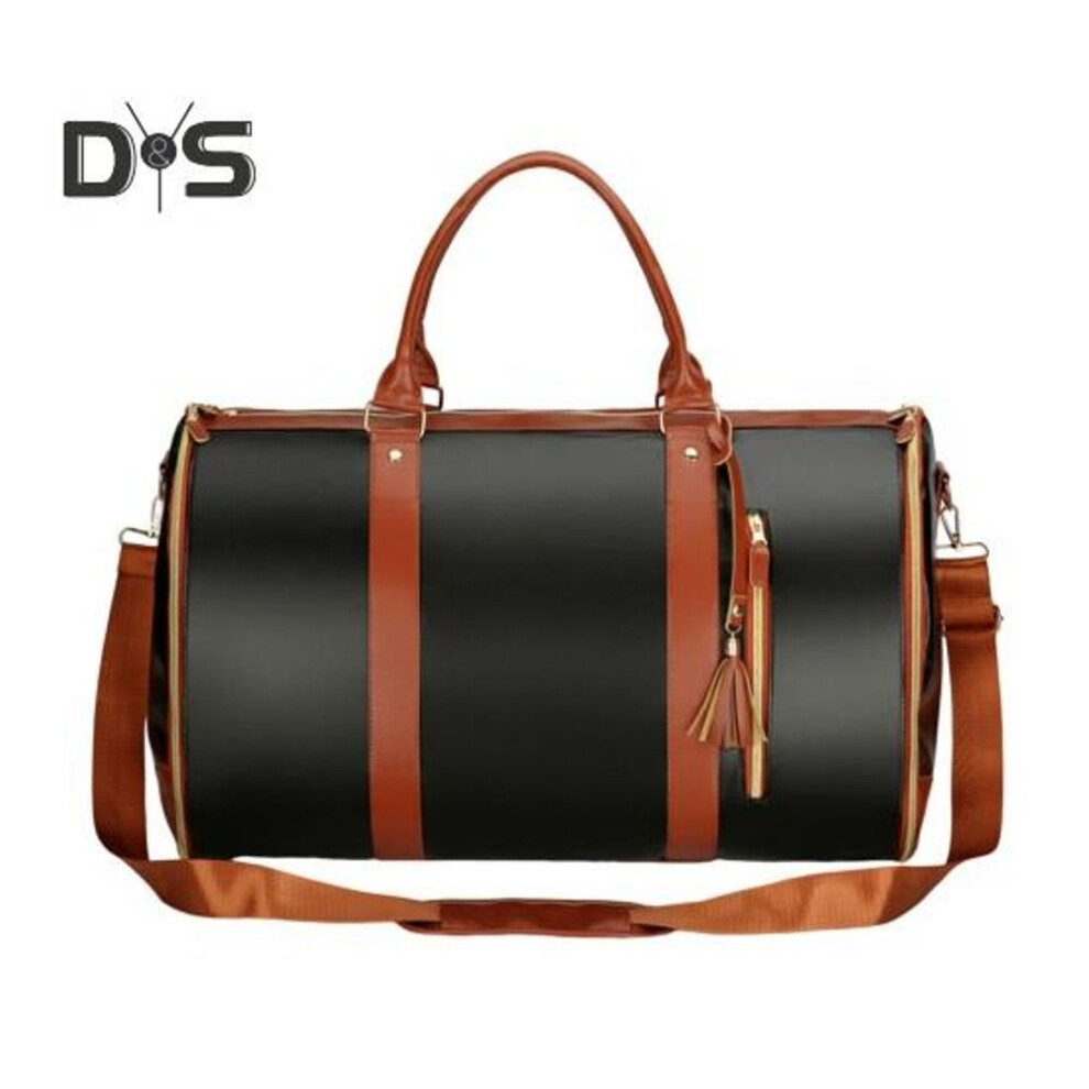 (black) Foldable Travel Bag Multi Compartments Waterproof Faux Leather Secure Hardwear Carry-on Bag With Handle And Shoulder Strap Wrinkle-free Duffel Bag