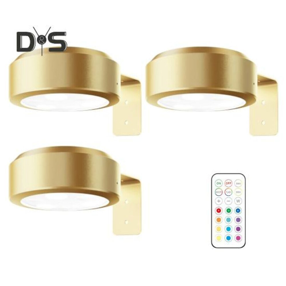 (golden, 3pcs) Picture Light with Remote Control 100 Lumens High Brightness Stepless Dimming 3 Lighting Modes Battery Operated No Drill Wall Art Light