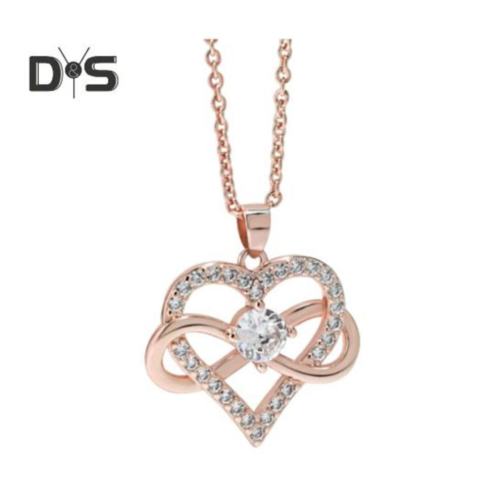 (rose gold) Infinity Heart Necklace for Women Cubic Zirconia Love Heart Pendant Necklace for Girlfriend Sister Daughter Mother