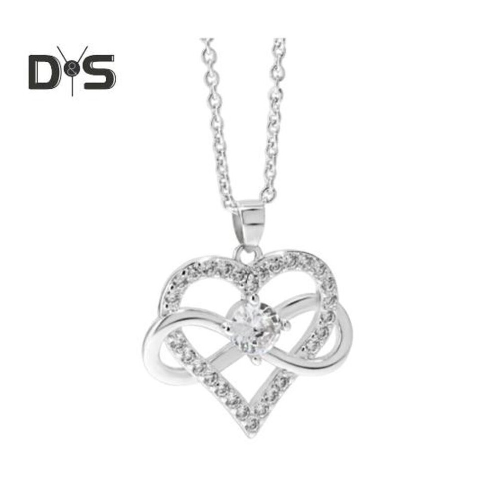 (silver) Infinity Heart Necklace For Women Cubic Zirconia Love Heart Pendant Necklace For Girlfriend Sister Daughter Mother