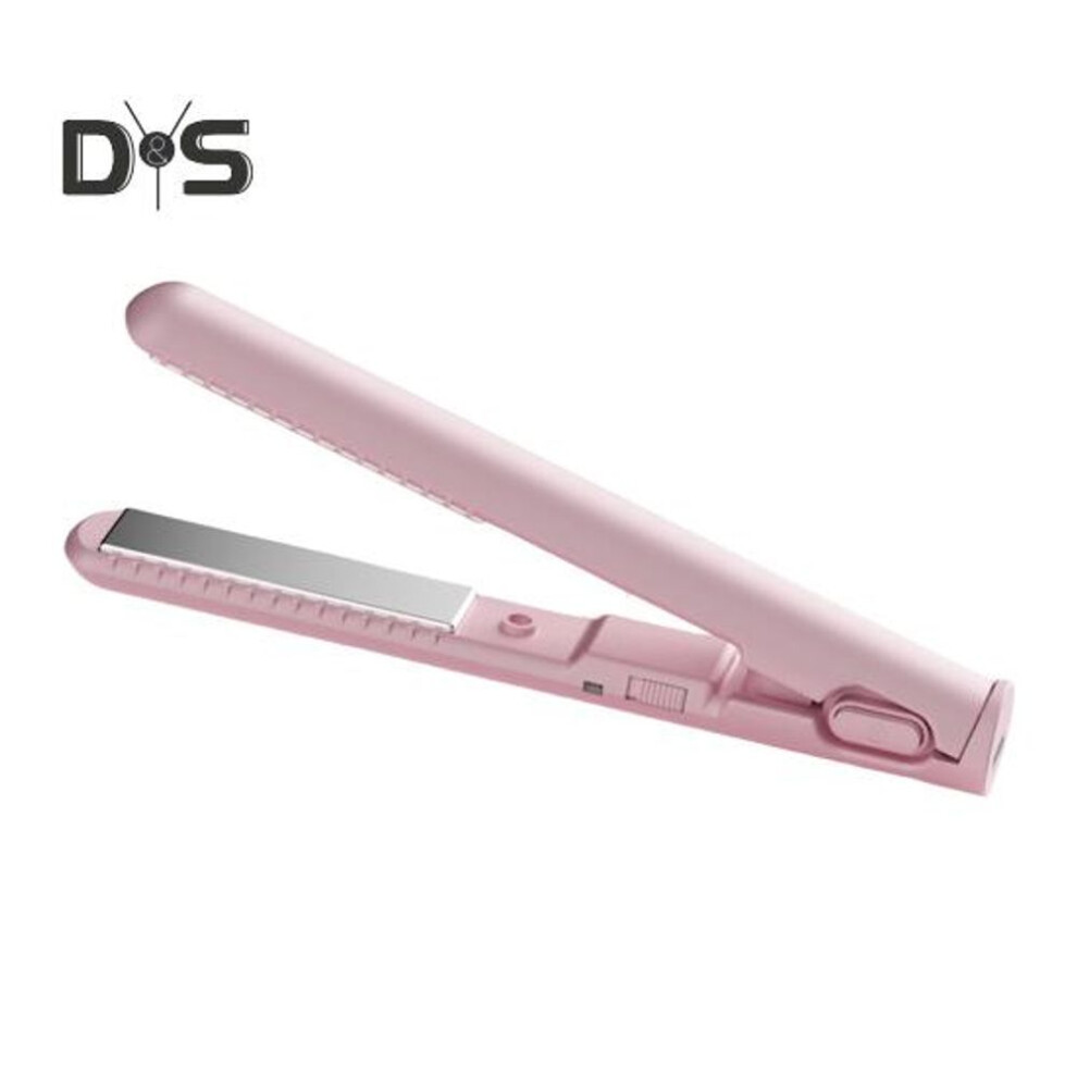 (pink) Usb Mini Curling Iron 2-in-1 Dual Purpose Curling Wand Flat Iron Hair Straightener Curler Fast Heating Portable Travel Women Short Long Hair Styling