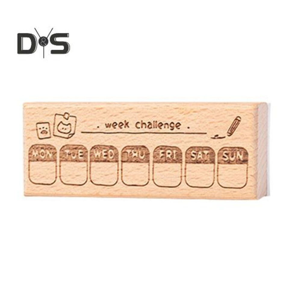 (as the picture, Weekly plan meow) Cartoon Cat Planner Stamp Diy Scrapbooking Weekly Monthly Schedule Planning Time Clock Calendar Daily To-do-list Decorative Wooden Stamp Blocks