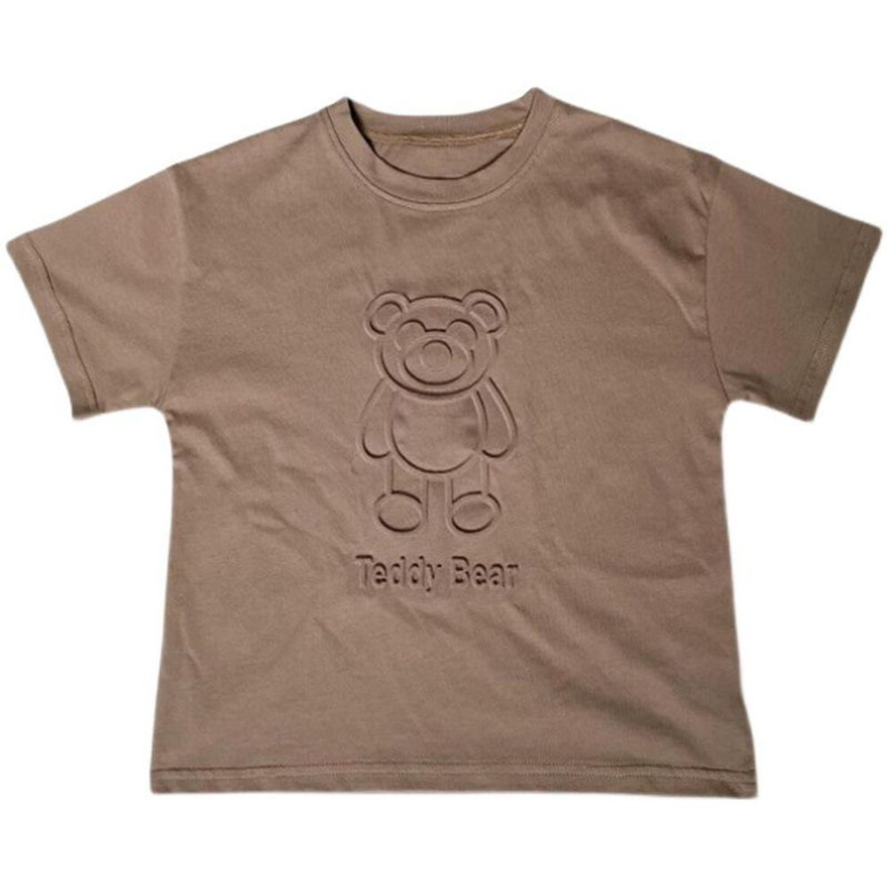 (coffee, 130cm) Boys' 3D Bear Embossed Cotton T-shirt - Soft, Short-sleeved Top For Kids