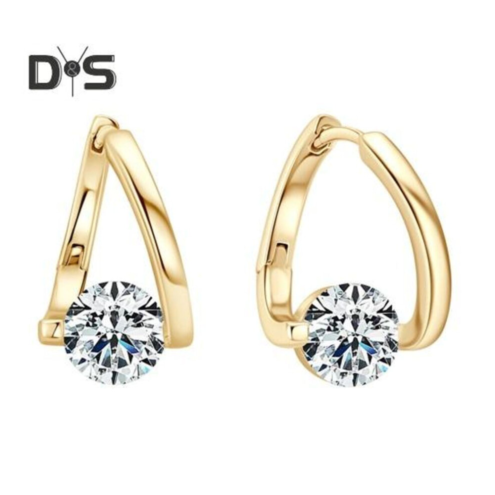(golden) 1 Pair Women Hanging Earrings Cubic Zirconia Polished Copper Irregular Huggie Earrings Electroplated Stud Earrings For Party Dating Prom