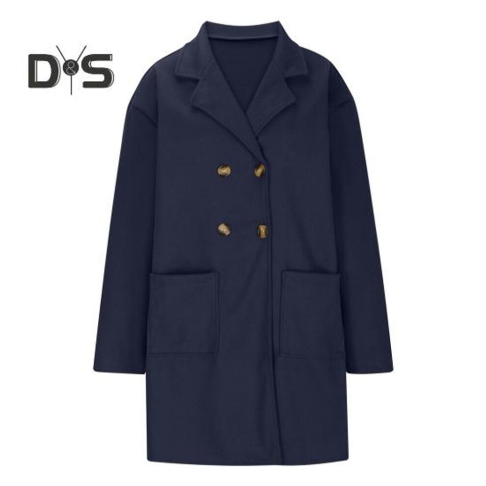 (navy blue, XXL) Fall Winter Women Woolen Jacket Thick Loose Turn-down Collar Ol Commuting Jacket Single-breasted Mid Length Korean Style Overcoat Outerwear For Daily