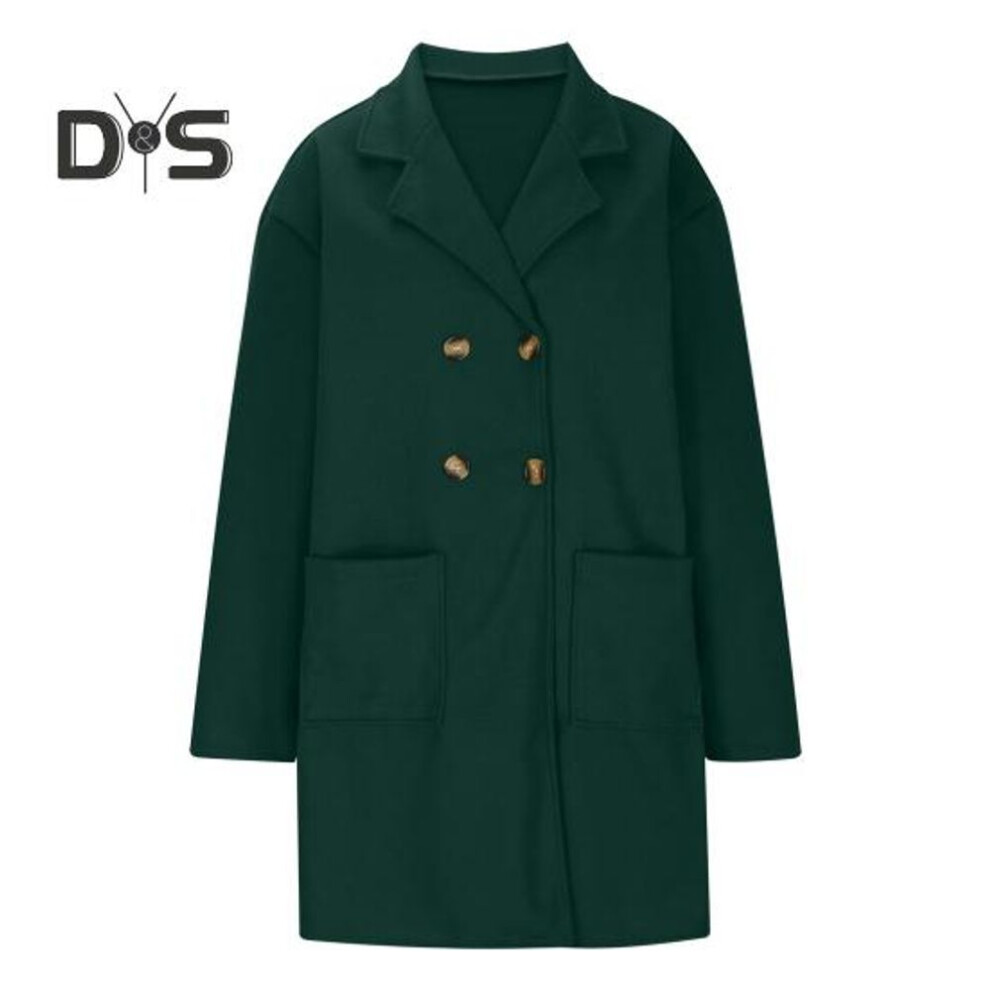 (dark green, M) Fall Winter Women Woolen Jacket Thick Loose Turn-down Collar OL Commuting Jacket Single-breasted Mid Length Korean Style Overcoat Outerwear for Daily