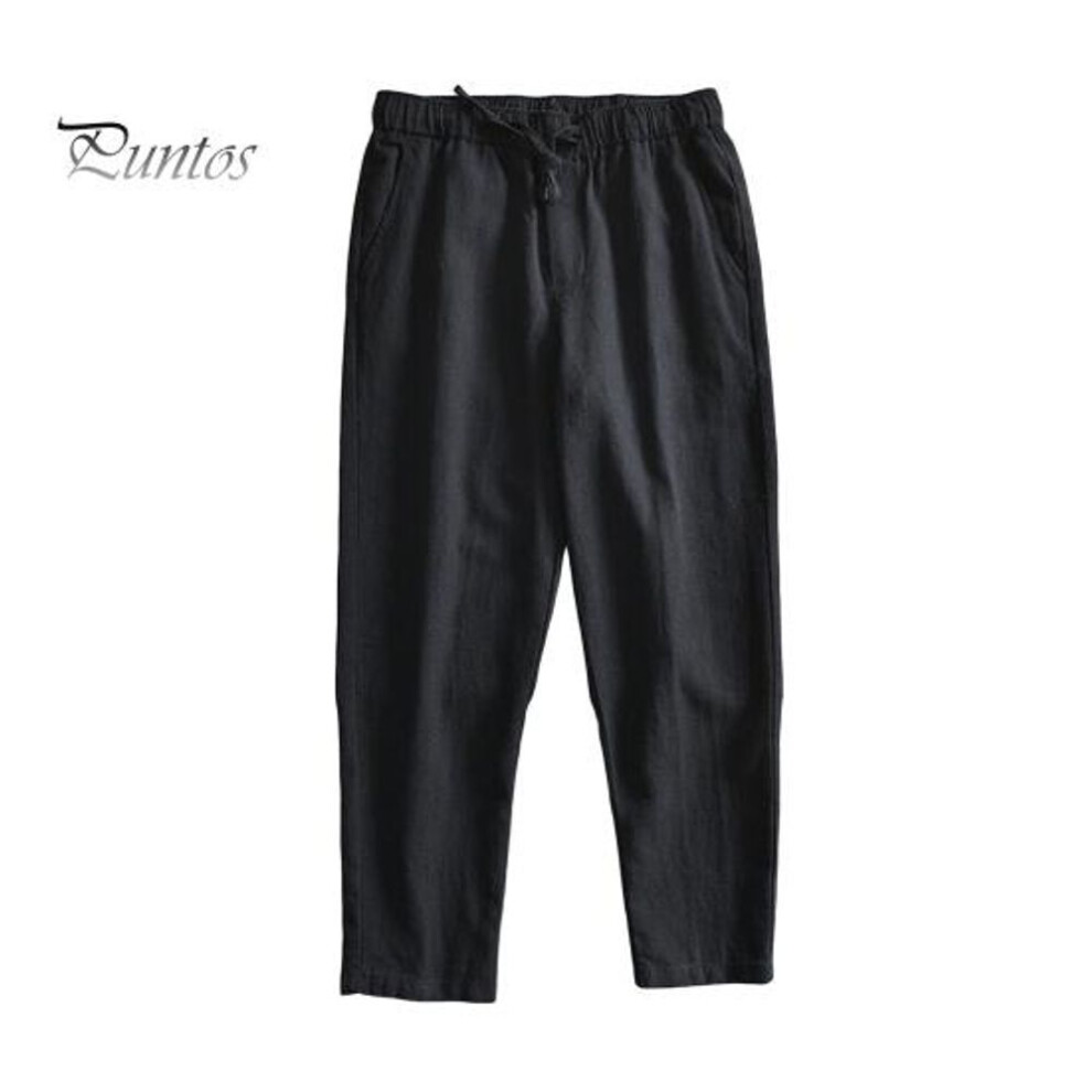 (black, L) Men Pants With Side Pockets Drawstring Elastic Waist Straight Loose Pure Color Daily Sport Trousers For Vacation Travel Work School