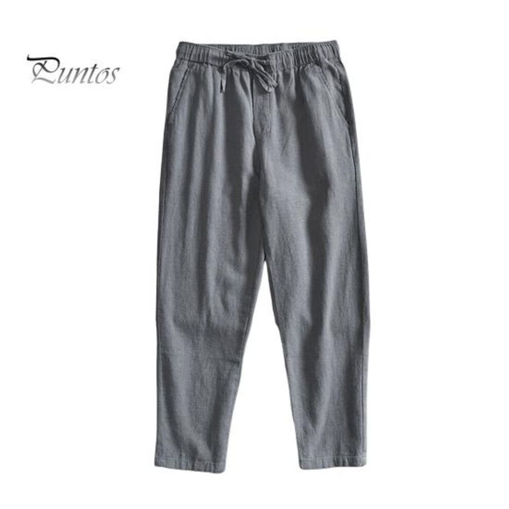 (grey, XL) Men Pants with Side Pockets Drawstring Elastic Waist Straight Loose Pure Color Daily Sport Trousers for Vacation Travel Work School