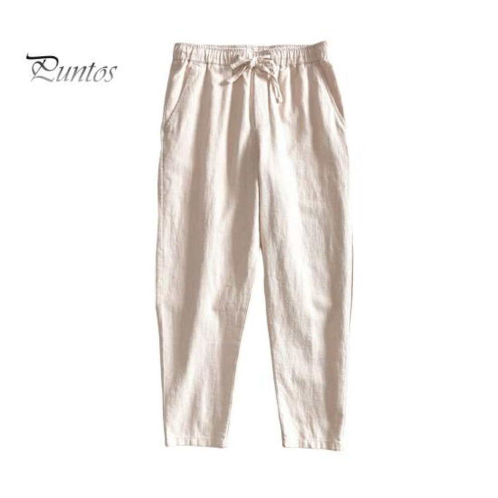 (khaki, 3XL) Men Pants With Side Pockets Drawstring Elastic Waist Straight Loose Pure Color Daily Sport Trousers For Vacation Travel Work School