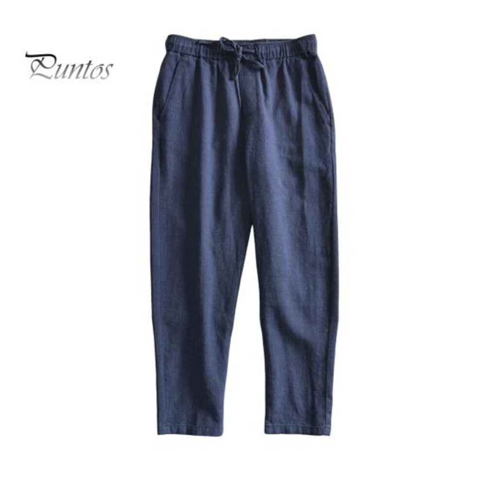 (navy blue, 2XL) Men Pants with Side Pockets Drawstring Elastic Waist Straight Loose Pure Color Daily Sport Trousers for Vacation Travel Work School