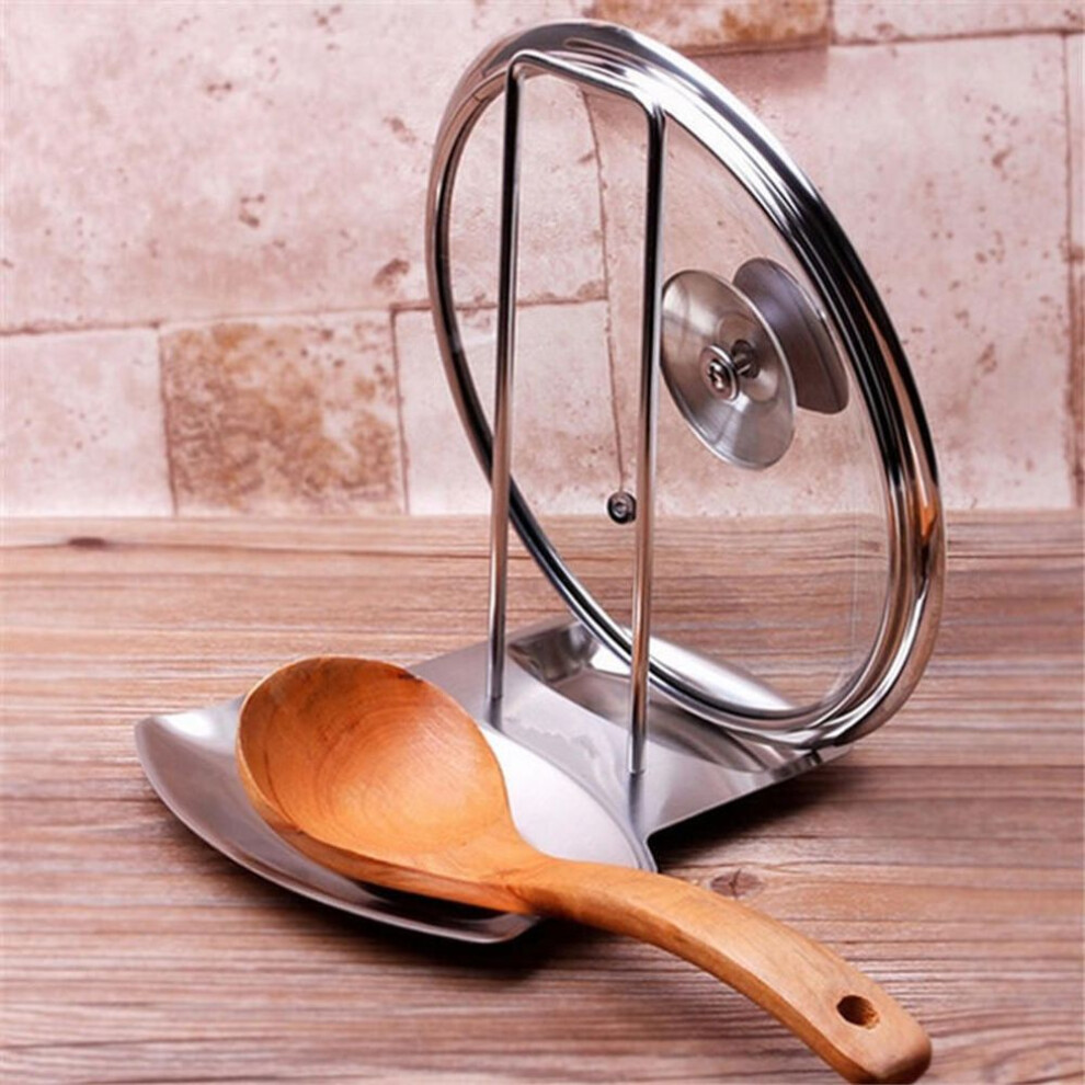 (as the picture) Stainless Steel Pan Pot Cover Lid Rack Stand Spoon Holder Stove Organizer Storage Soup Spoon Rests
