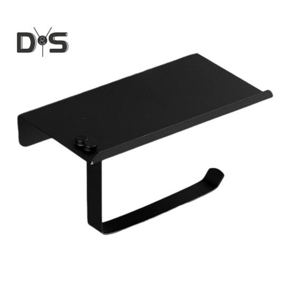 (black) Toilet Paper Holder With Shelf Stainless Steel Bathroom Tissue Holder Wall Mount Screw Waterproof Rust-proof Phone Shelf Perfume Holder