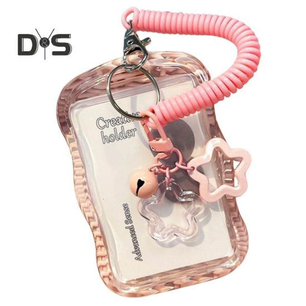 (pink) Id Badge Holder With Keychain And Spring Rope Silicone Card Sleeve With Clear Window Photo Card Protective Case With Bell Decor For Office Hospital