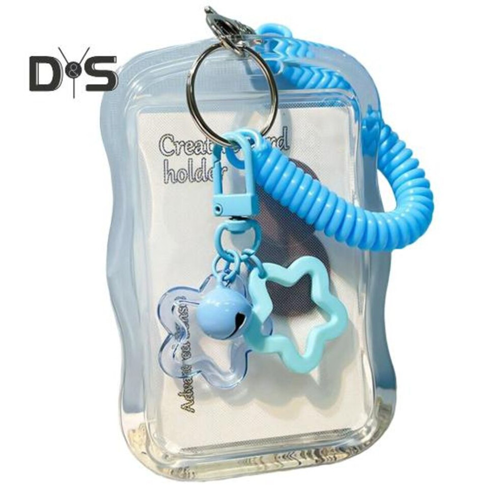 (blue) Id Badge Holder With Keychain And Spring Rope Silicone Card Sleeve With Clear Window Photo Card Protective Case With Bell Decor For Office Hospital