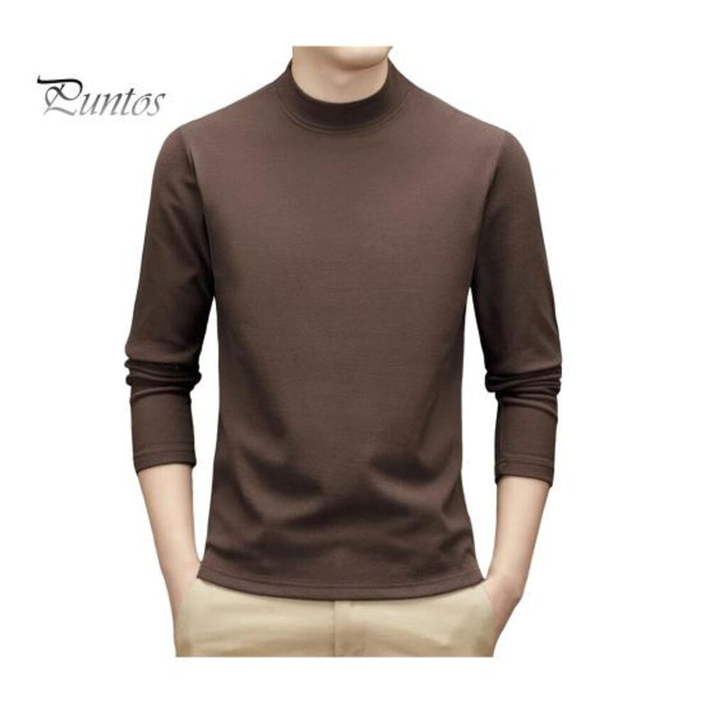 (coffee, XL) Spring Autumn Men Top Neck Protecting Half-high Collar Double-sided German Velvet Slim Fit Stretchy Long Sleeves Pullover Basic Sweatshirt for Home