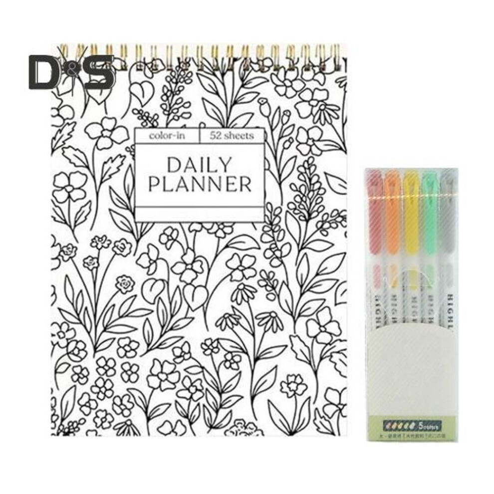 (as the picture, D) Color-In Spiral Notebook And Daily Planner Meeting Notes Coloring Book Floral Journal Schedule Organizer for Task Management To-Do List Checklist