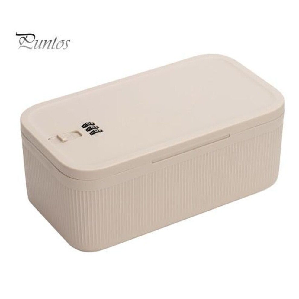 (beige) Lockable Storage Box Large Capacity Easy To Setup Multipurpose Mini Locking Pill Organizer Storage Box With Password