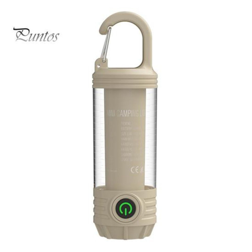 (khaki) Led Camping Light With Hook 4 Modes Adjustable Waterproof Type-c Rechargeable Portable Outdoor Hiking Tent Hanging Lamp Emergency Lantern Flashlight