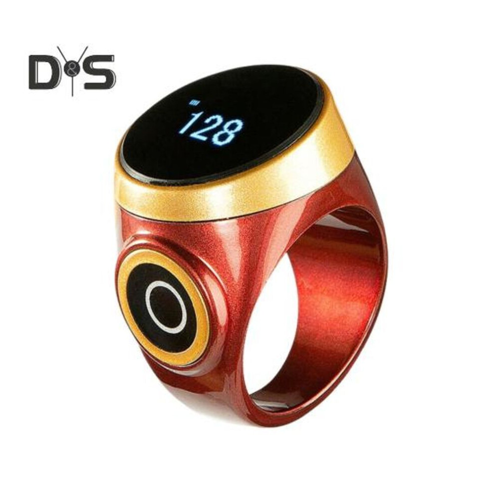 (wine red) Electronic Smart Tally Counter Waterproof Adjustable Digital Display Rechargeable Time Reminder Finger Counter Ring