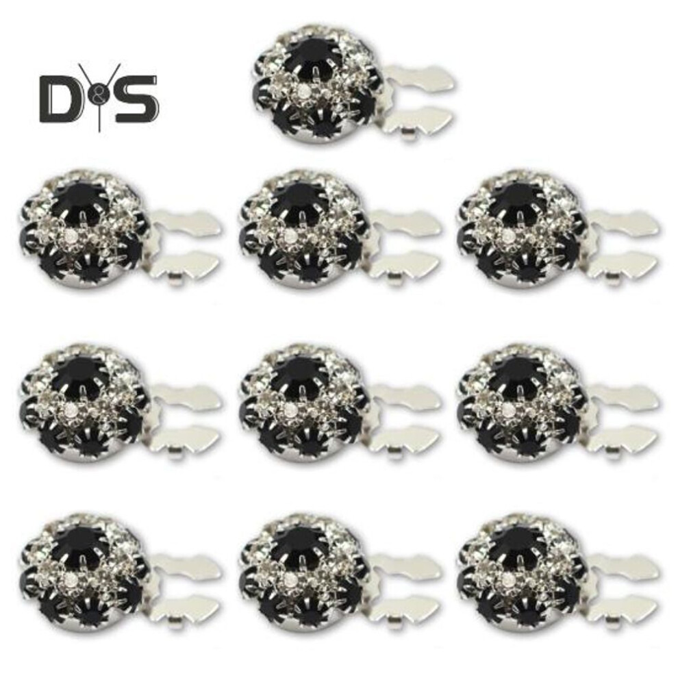 (black, 10 pcs) 5/10 Pcs Rhinestone Button Covers Flower Sleeve Button Covers No Sew Instant Button Clip Button Embellishments for Dress Suit Tux Shirt Tuxedo DIY