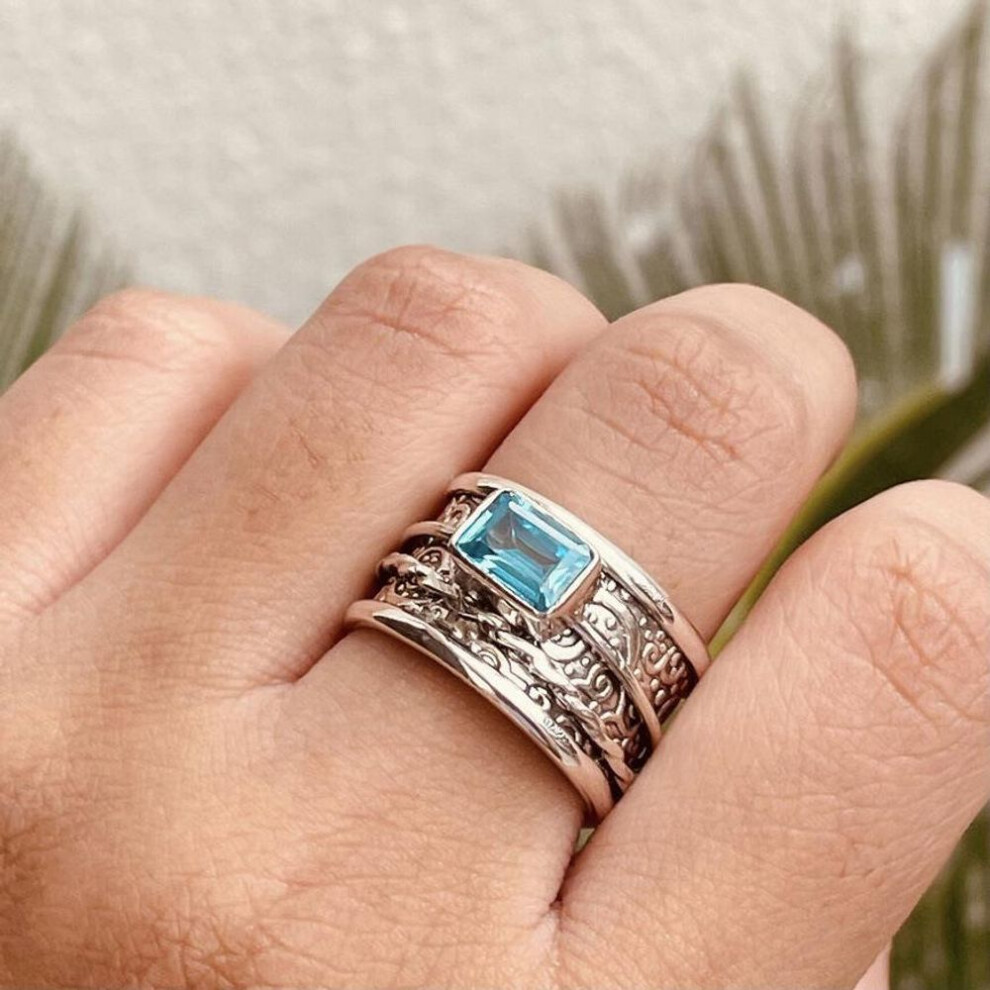 (aquamarine, number 11) Sanjie European & American Ladies' Aquamarine Ring - All-match Catwalk Jewelry