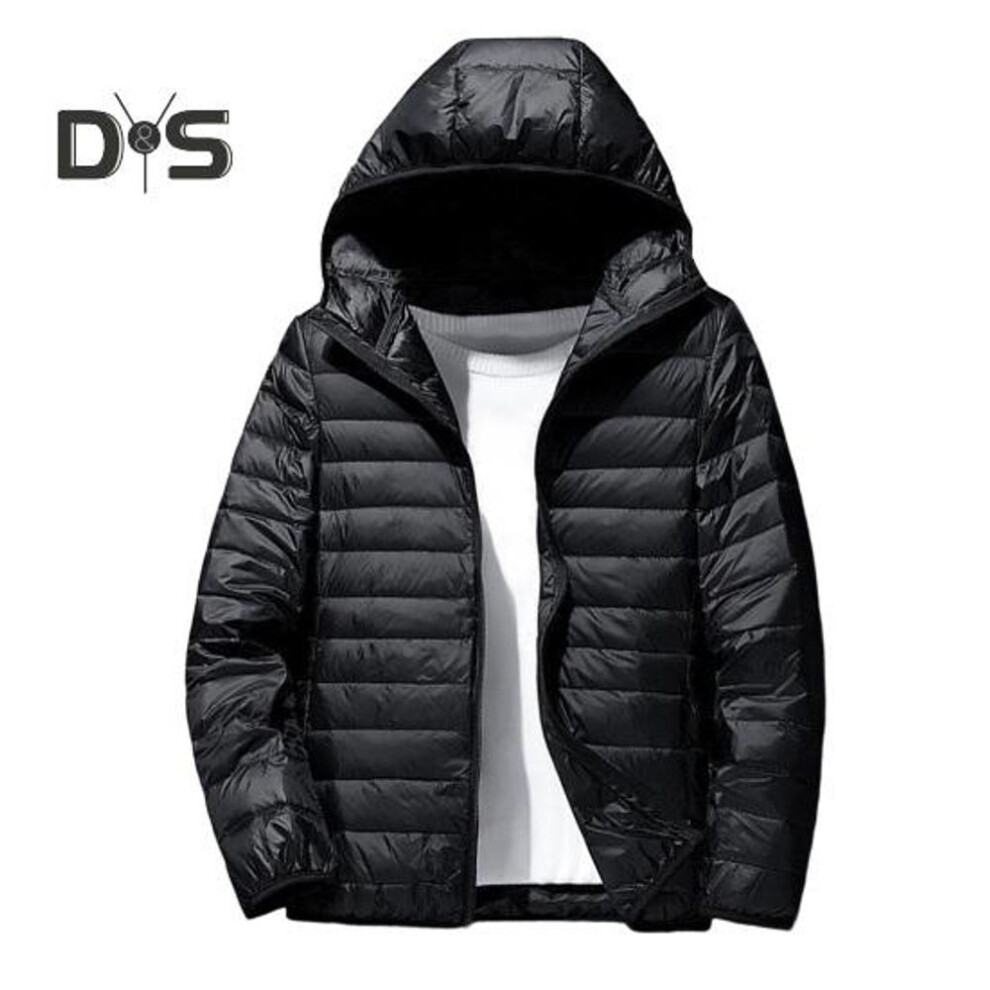 (black, L) Men Hooded Cotton Coat Solid Color Long Sleeve Quilted Jacket Solid Color Zipper Placket Lightweight Quilted Outerwear