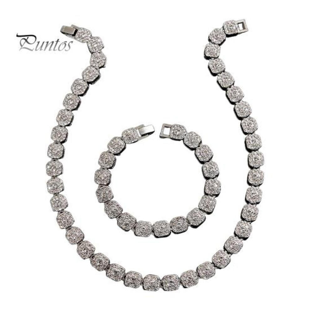 (silver) 2 Pcs/set Unisex Necklace Earrings Set For Formal Banquet And Prom Hip Hop Style Rhinestone Wedding Bride Star Celebrity Jewelry Set