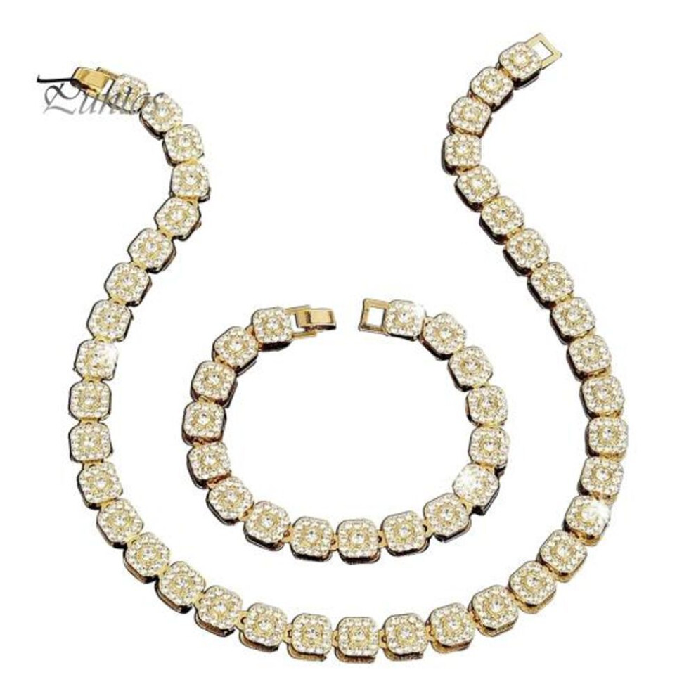 (golden) 2 Pcs/set Unisex Necklace Earrings Set For Formal Banquet And Prom Hip Hop Style Rhinestone Wedding Bride Star Celebrity Jewelry Set