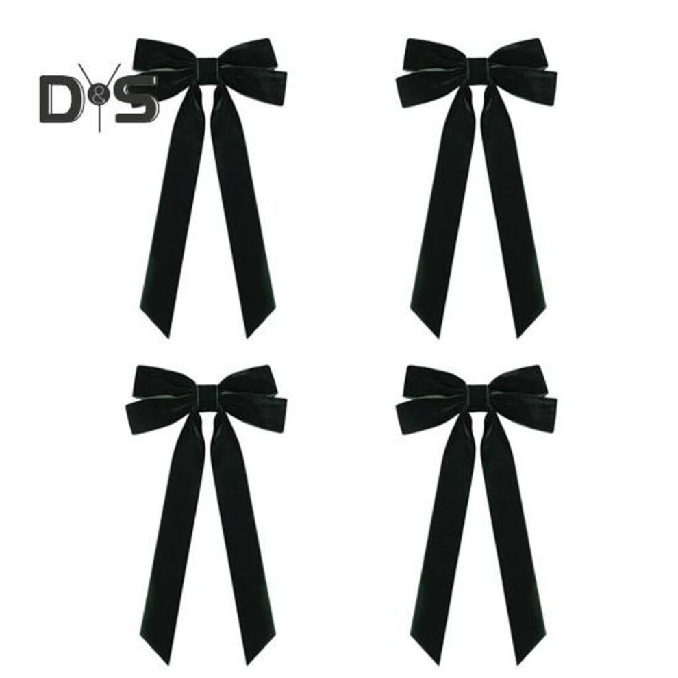 (green) 4pcs Christmas Velvet Bow Ribbon Gifts Garlands Windows Doors Walls Stairs Bow Embellishments Handmade Decoration