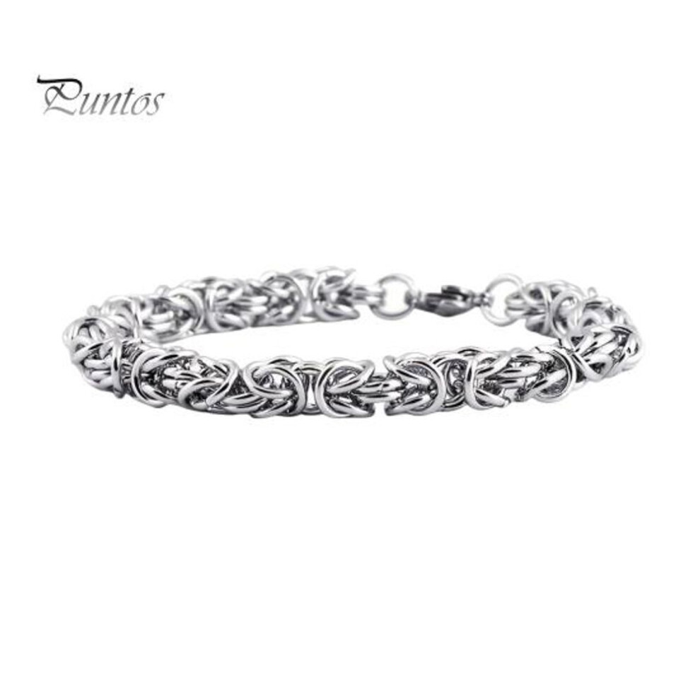 (as the picture, 23cm) Unisex Byzantine Chain Bracelet Lobster Clip Closure Stainless Steel Polished Thick Lightweight Hip Hop Wrist Jewelry Shopping Work Party Dating